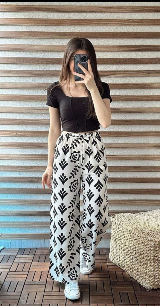 Crop Top and Patterned Palazzo Pants