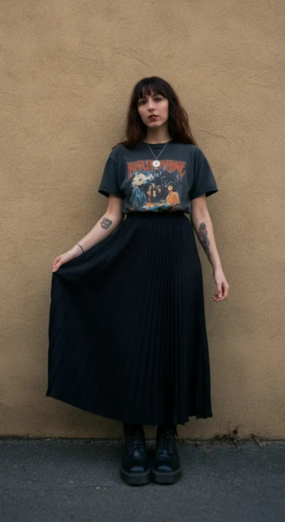 Graphic Tee and Pleated Maxi