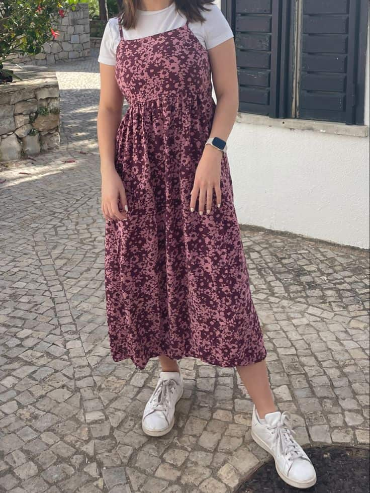 Floral Midi Dress with Sneakers