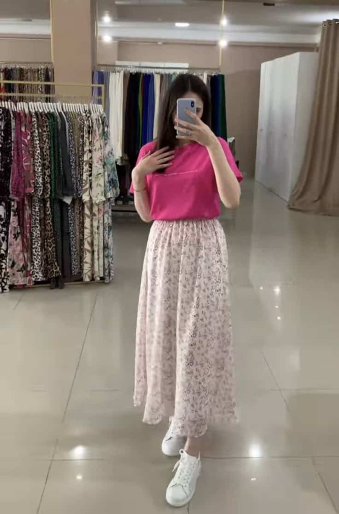 Bright Tee and Floral Maxi Skirt