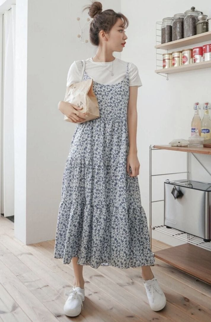 Floral Sundress with White Tee