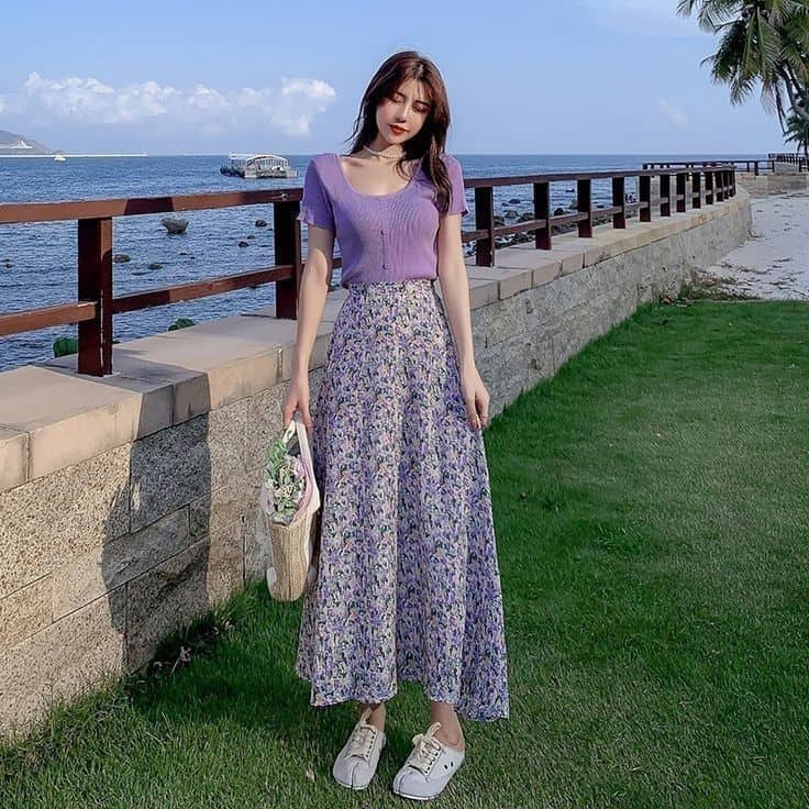 Lavender Bliss: Floral Maxi Skirt Combo