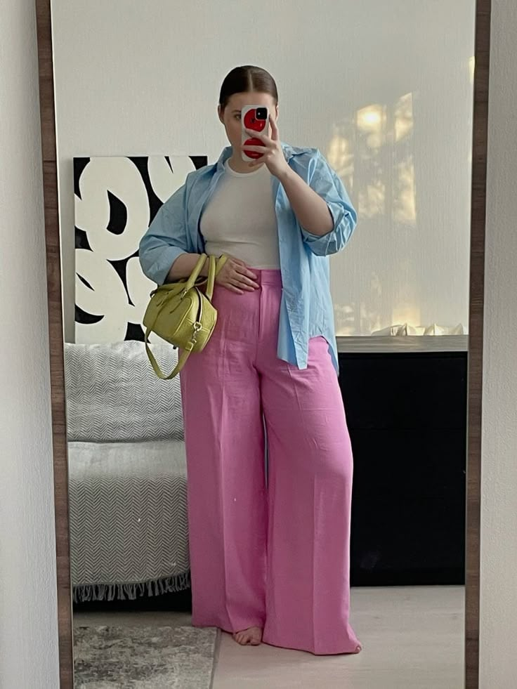 Pastel Perfection with Wide-Leg Pants