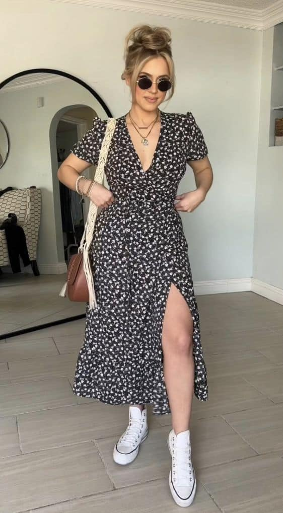 Floral Maxi Dress with Sneakers