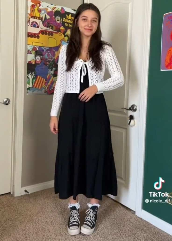 Black Gown With White Transparent Shrug