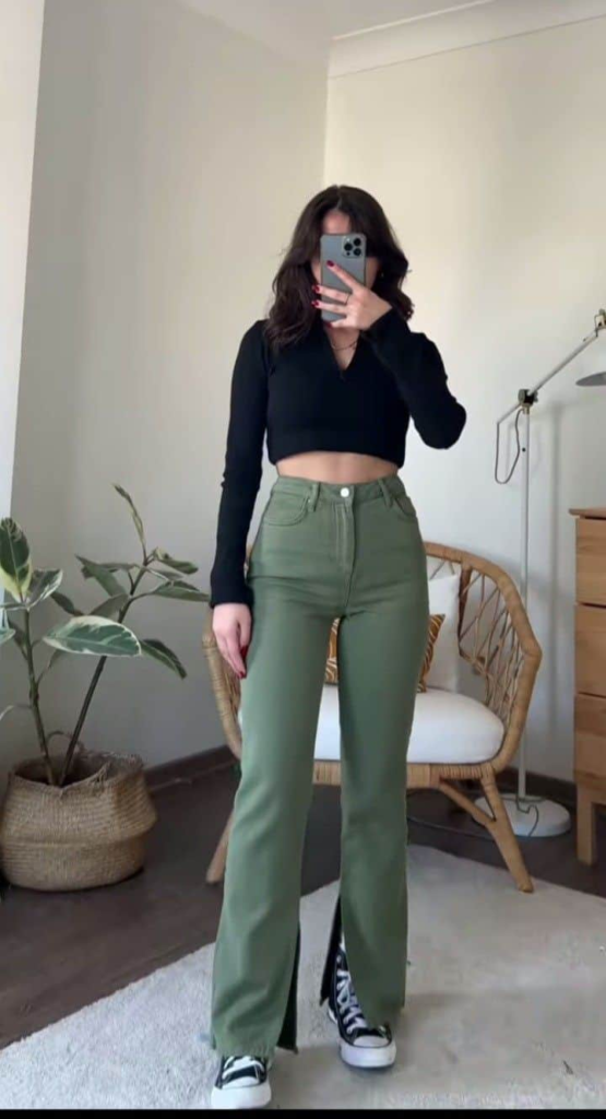 Cropped Top and Sage Flared Pants