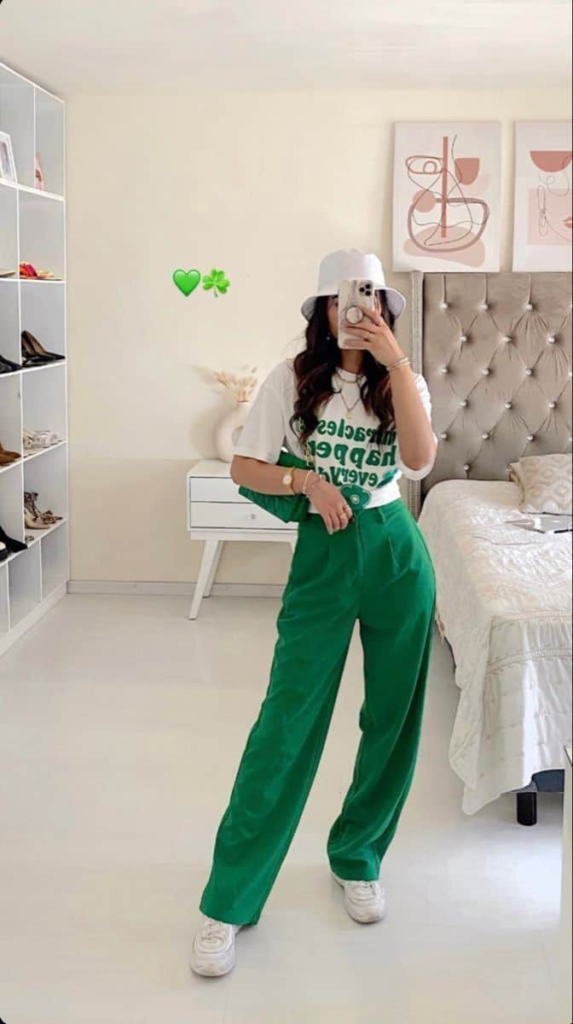 Vibrant Green and White Ensemble