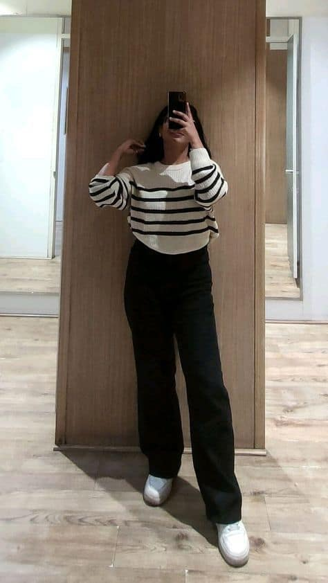 Striped Sweater and Wide-Leg Pants