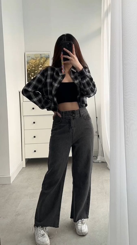 Grunge-Chic Plaid and Denim Combo