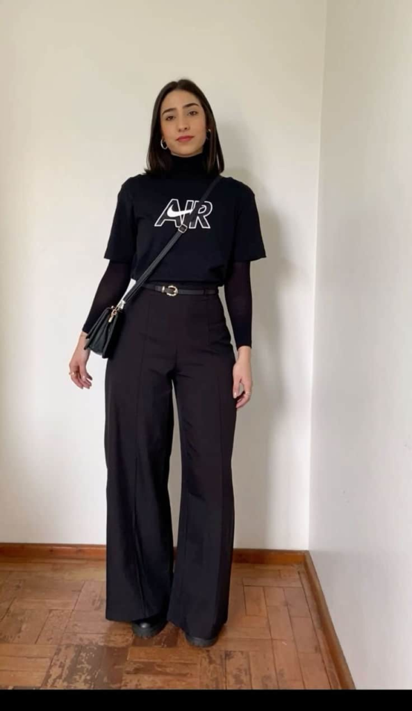 Sleek Layered Look with Wide-Leg Trousers