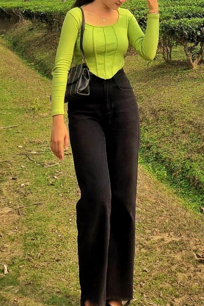 Neon Green Top and Black Flares
