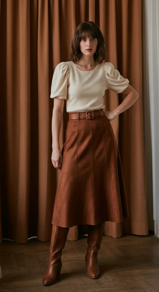 Suede Midi with Statement Blouse