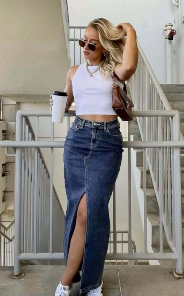 Crop Top and Denim Maxi Skirt