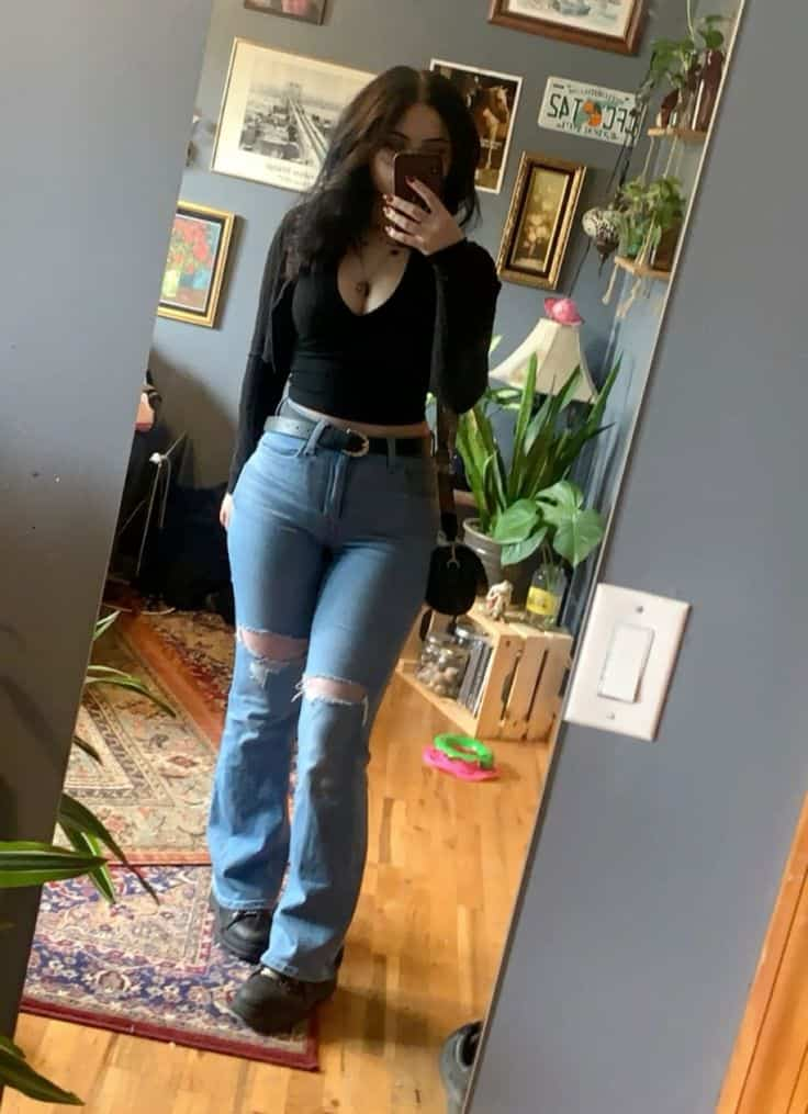 Crop Top and Ripped Flares Combo