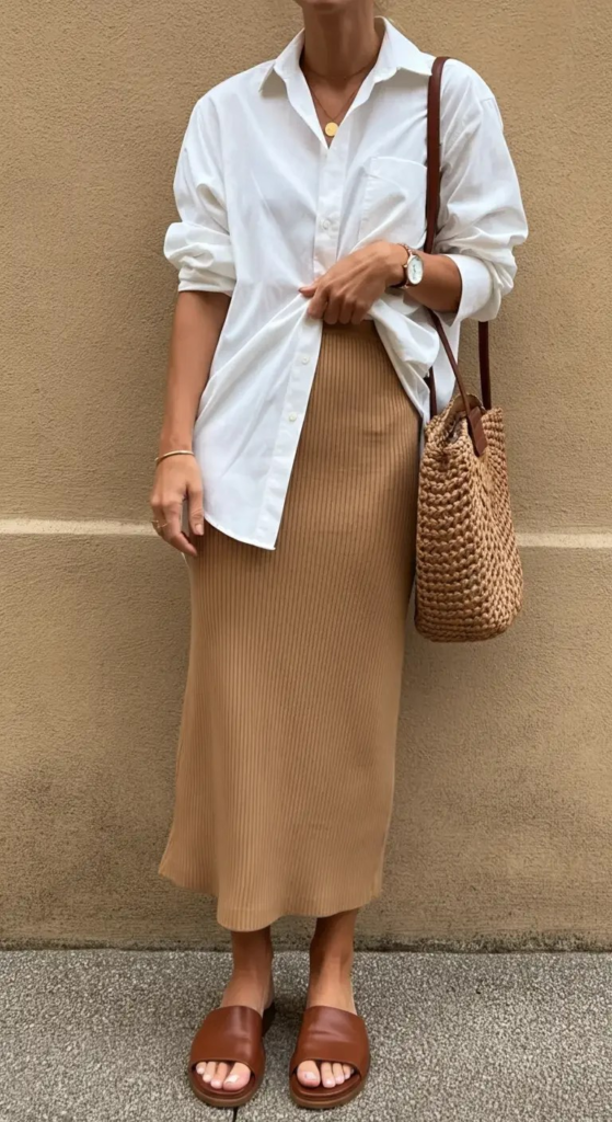Ribbed Midi with Oversized Shirt