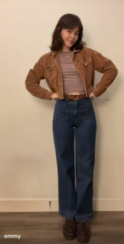 Suede Jacket and Striped Crop Top