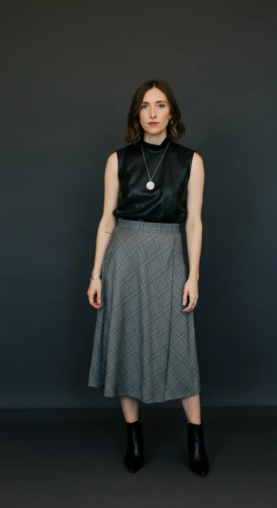 Plaid Midi with Leather Top