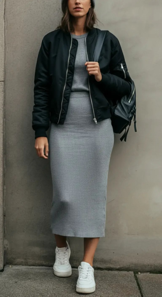Knit Column Midi with Bomber