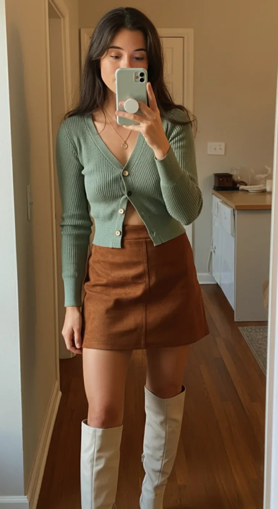 Cropped Cardigan and Suede Mini