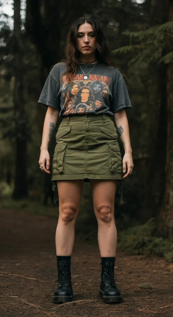 Graphic Band Tee and Cargo Mini