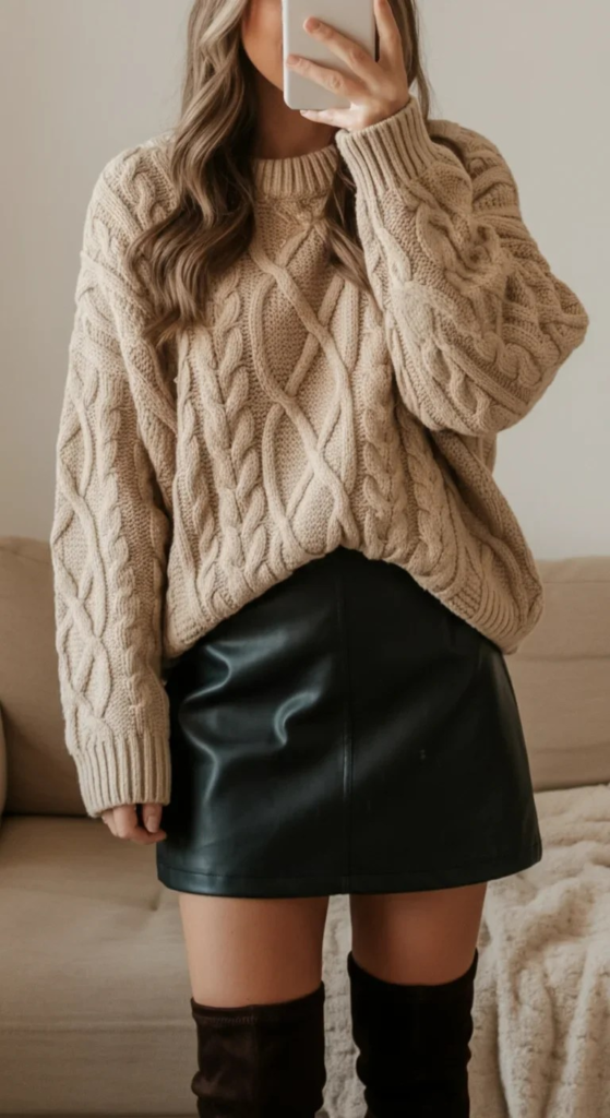 Oversized Knit and Leather-Look Mini