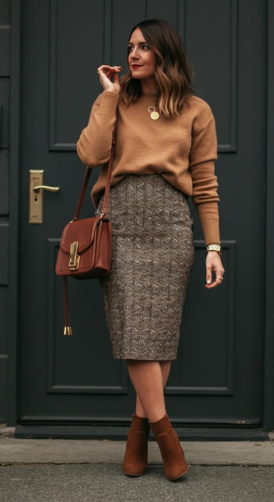 Printed Pencil Skirt with Solid Sweater