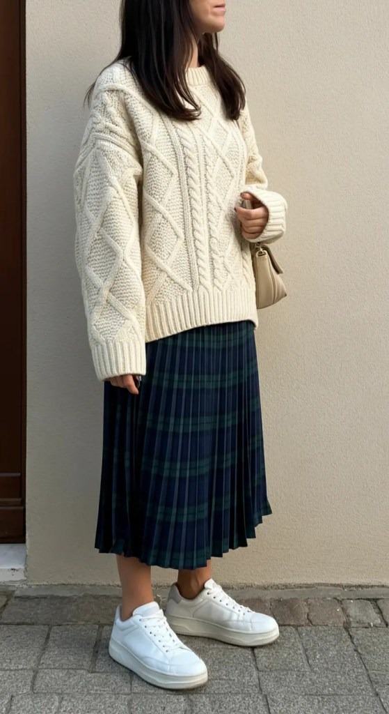 Oversized Sweater and Pleated Plaid