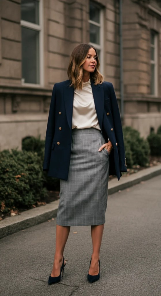 Blazer and Pencil Plaid Professional
