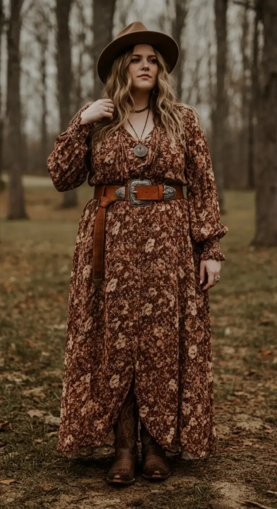 Western Maxi Dress with Leather Belt