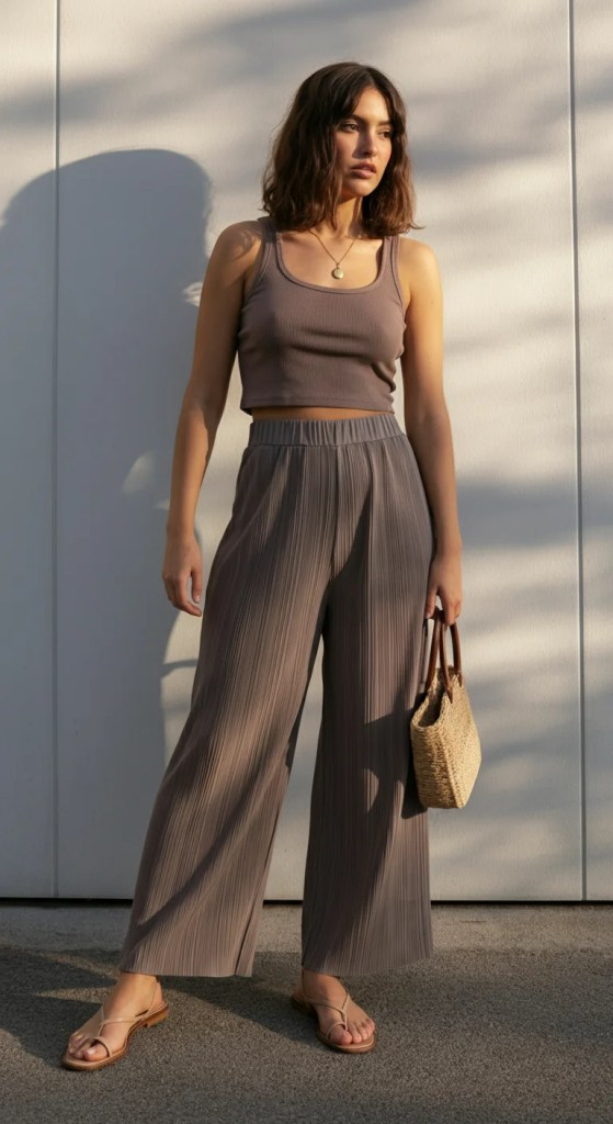 6. Crop Top and High-Waisted Pleated Pants