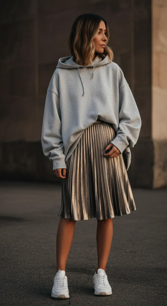 10. Oversized Hoodie and Pleated Mini