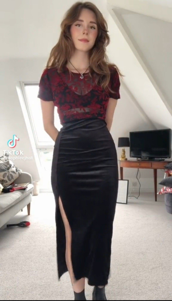 Black Satin Skirt with Velvet Top