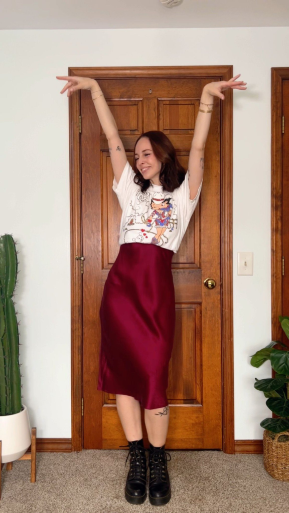 Burgundy Satin with Graphic Tee Perfection