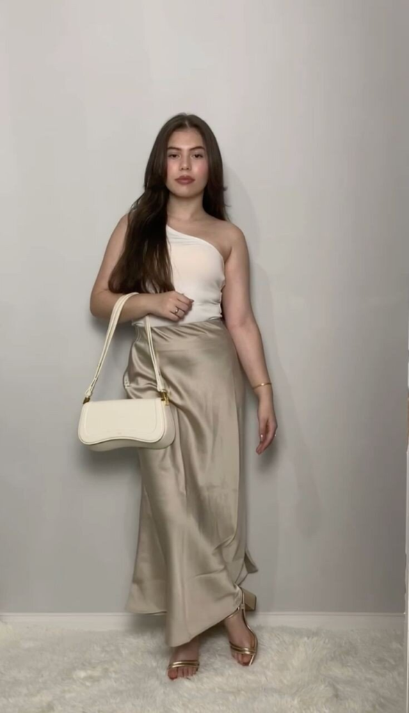 Neutral Satin Skirt with Minimalist Elegance