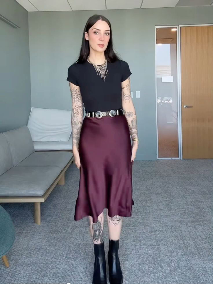 Burgundy Satin with Edgy Black Details