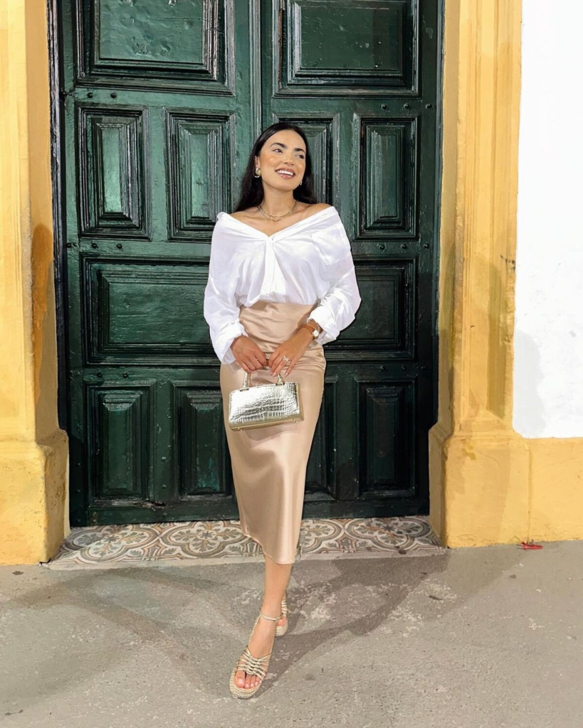 Champagne Satin with Romantic White Top