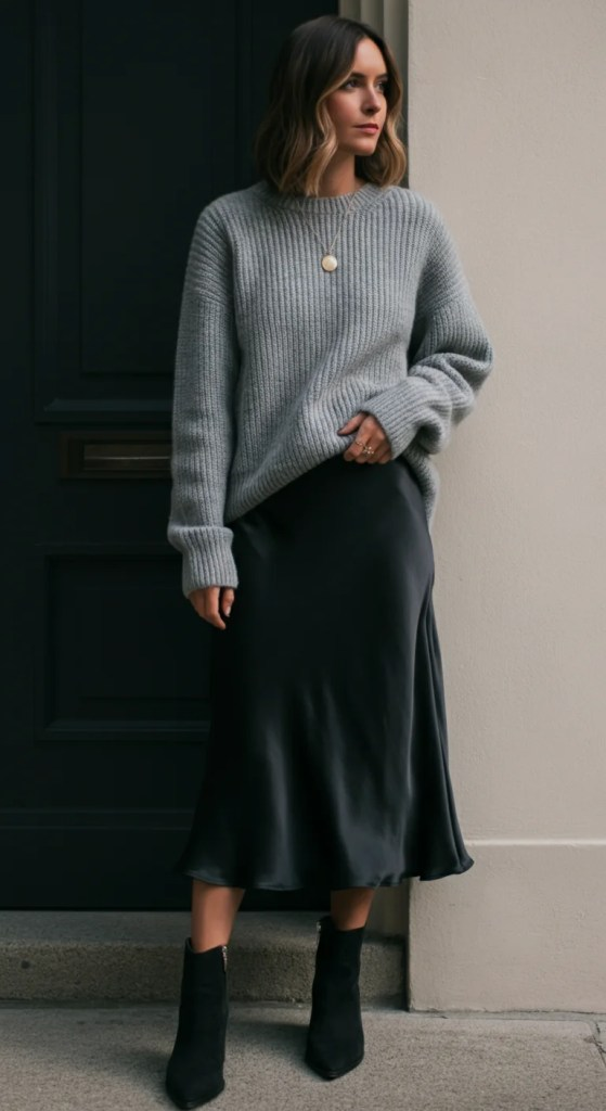 Cashmere Sweater with Silk Slip Skirt