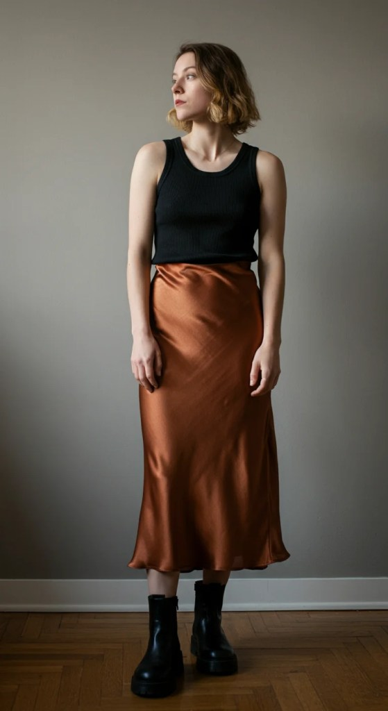 Tank Dress over Silk Slip Skirt