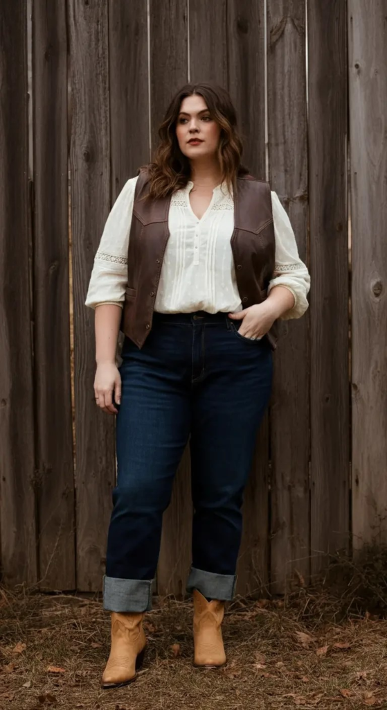 Leather Vest and Prairie Blouse