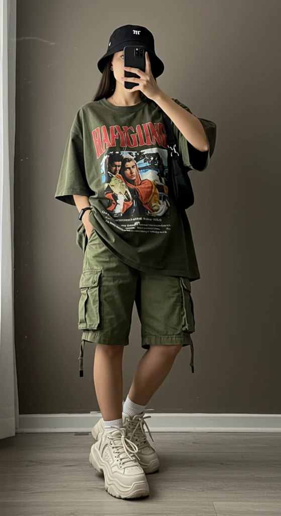 Oversized Graphic Tee and Cargo Shorts