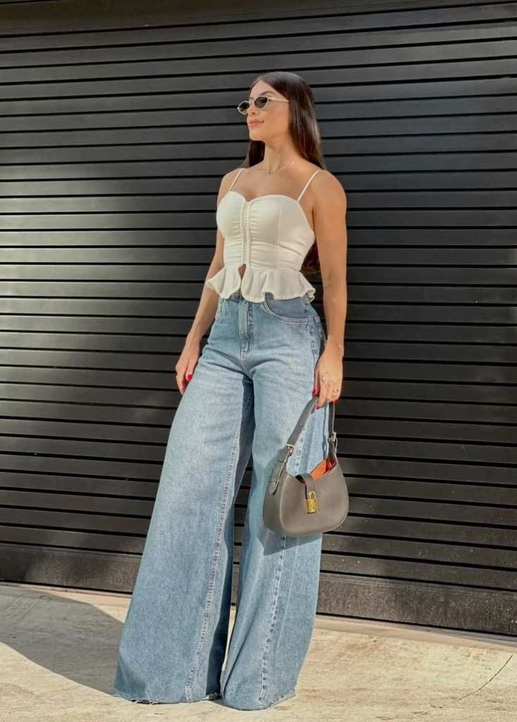 Crop Top and High-Waisted Wide-Leg Jeans