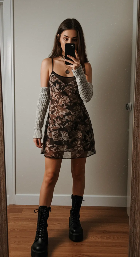 Mesh Overlay Dress and Combat Boots