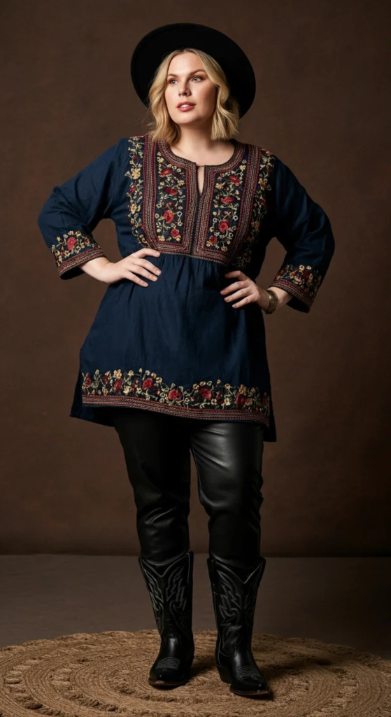 Embroidered Tunic and Leather Leggings