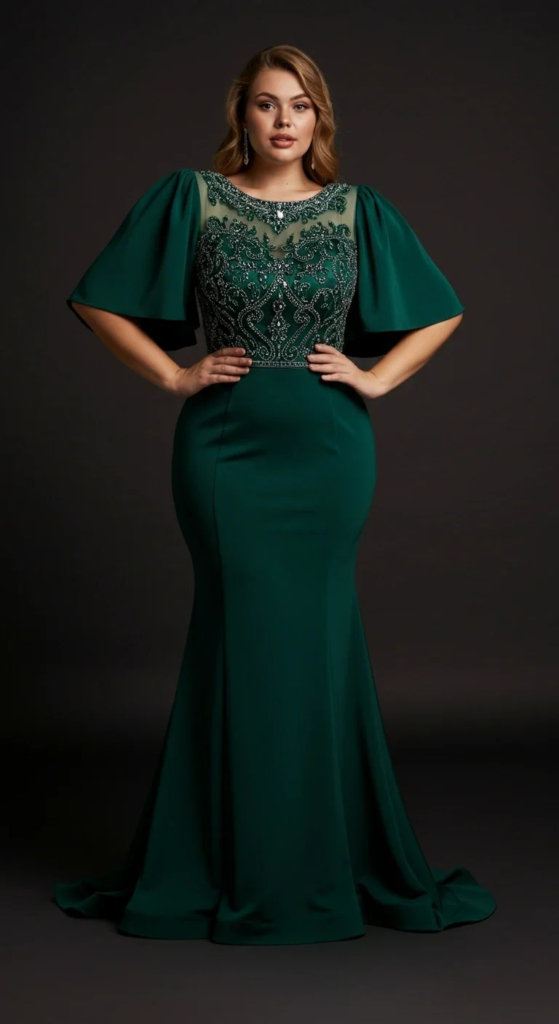 Emerald Green Mermaid Gown with Crystal Details