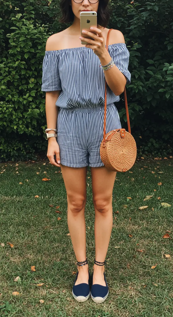 Off-Shoulder Romper and Espadrille Flats