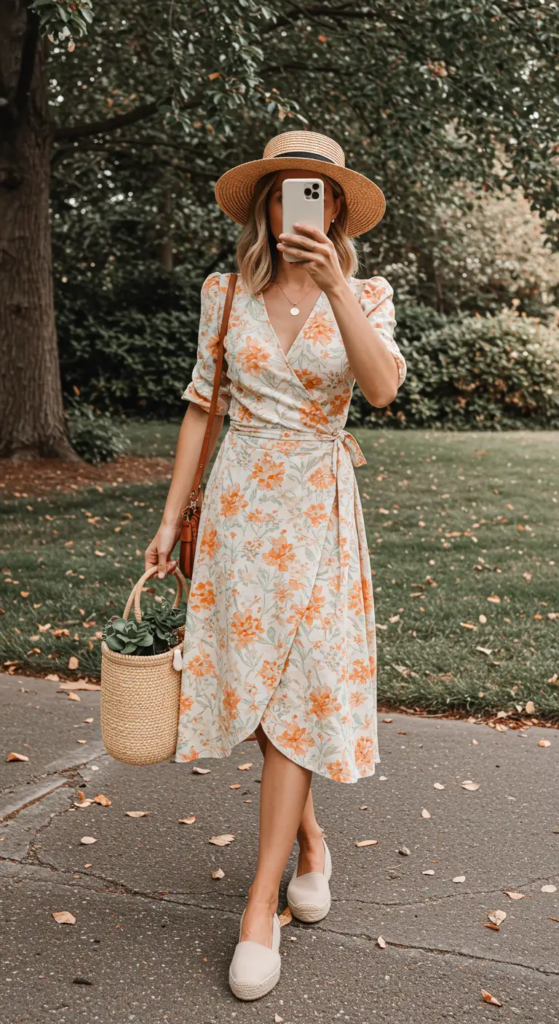 Floral Wrap Dress and Espadrille Wedges