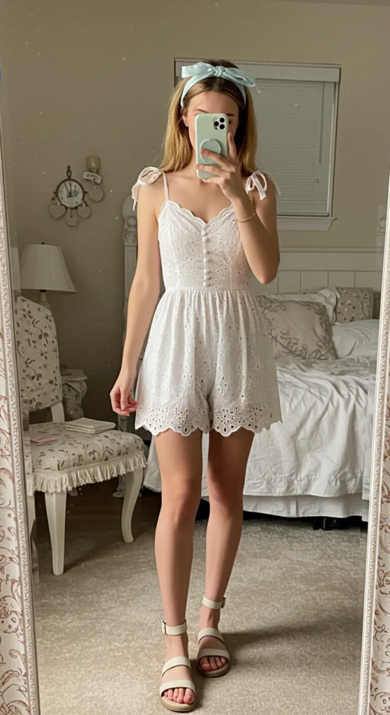 Broderie Anglaise Romper and Ribbon Headband