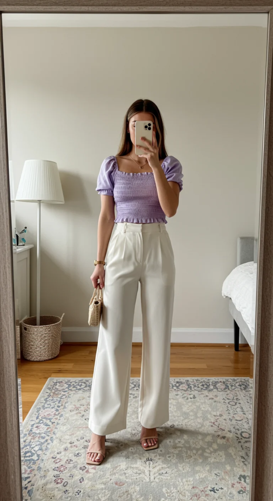 Smocked Top and Wide-Leg Trousers