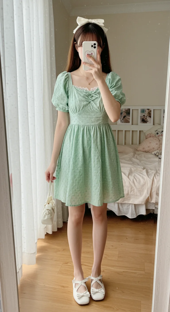 Babydoll Dress and Ribbon-Tied Flats