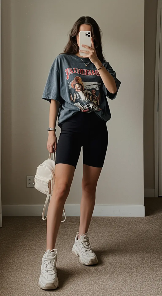Oversized Graphic Tee and Bike Shorts